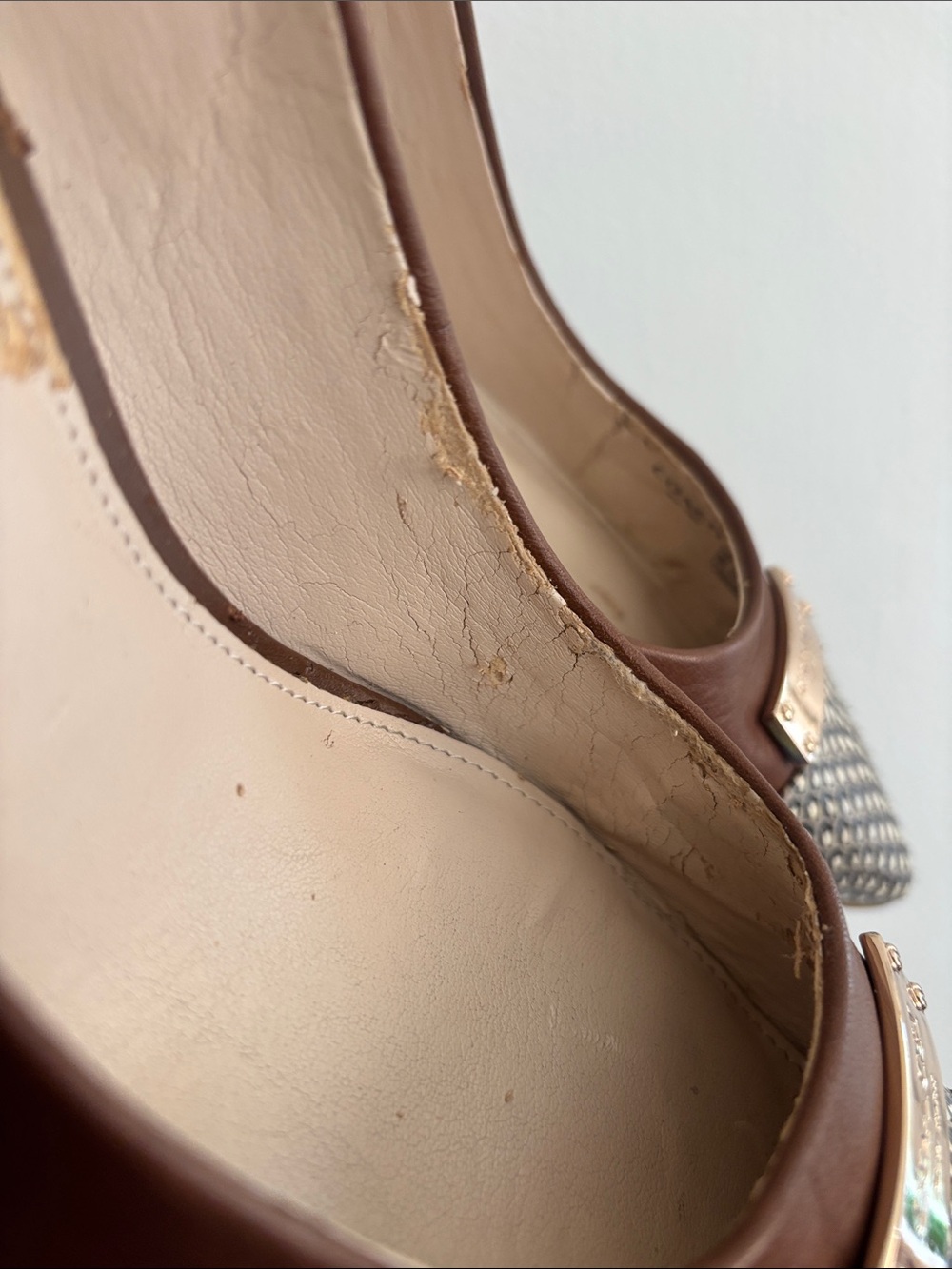 COACH Brown Leather Pointed Toe Flats with Patterned Toe and Gold Plaque - Picture 6 of 16